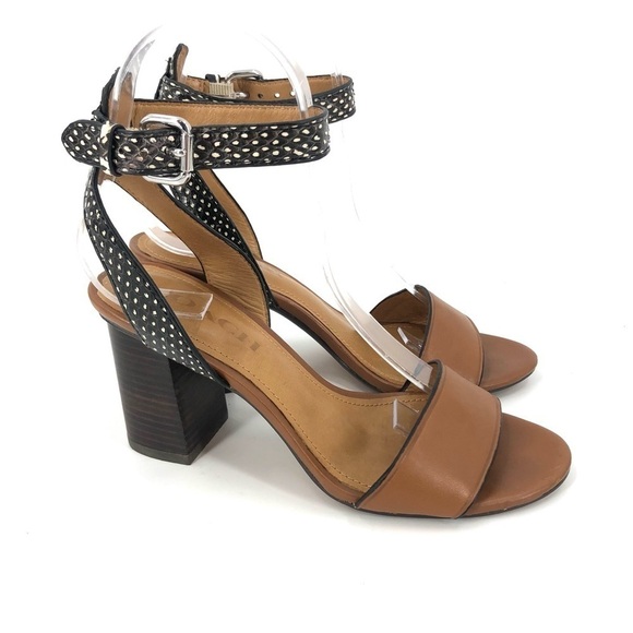 Coach Paige Chunky Heels With Snakeskin Brown Leather Ankle Strap Sandals Sz 5.5 - Picture 11 of 11
